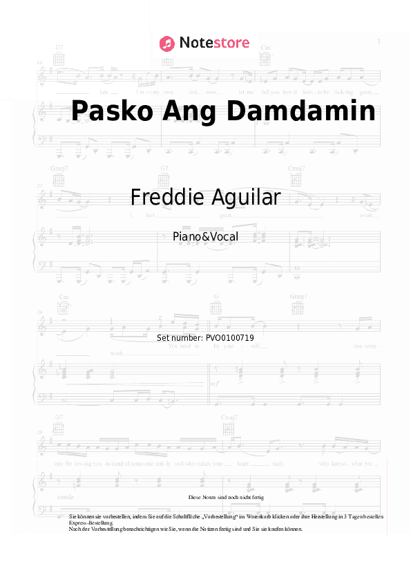 Noten mit Gesang Freddie Aguilar - Pasko Ang Damdamin - Klavier&Gesang