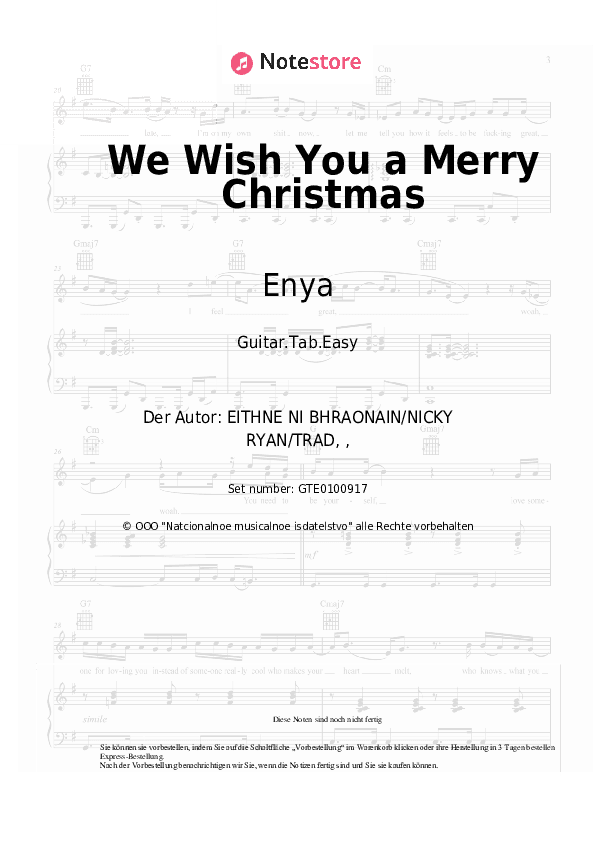 Einfache Tabs Enya - We Wish You a Merry Christmas - Gitarre.Tabs.Easy