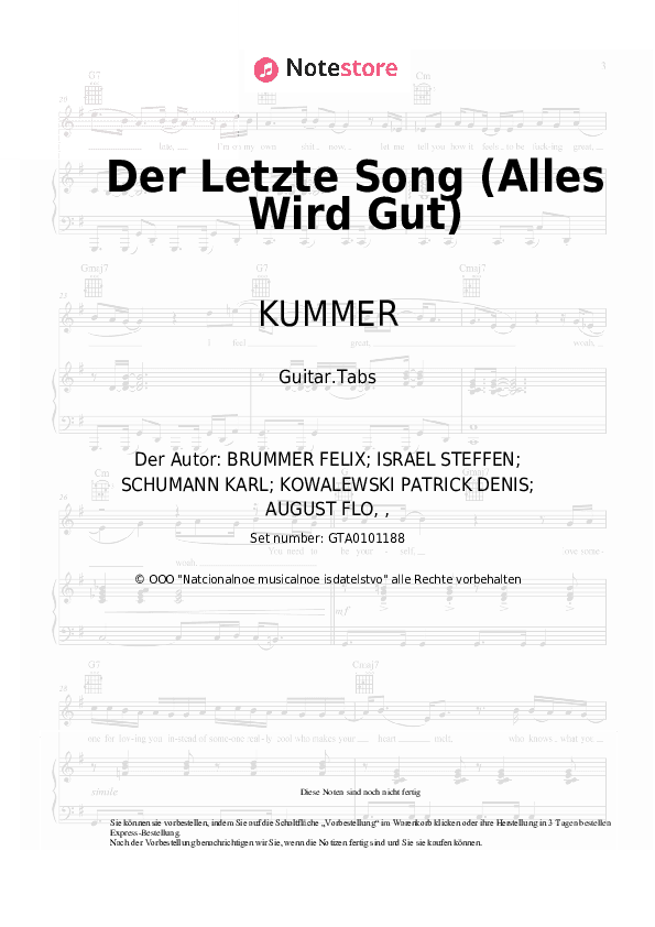 Tabs KUMMER, Nina Chuba - Der Letzte Song (Alles Wird Gut) - Gitarre.Tabs