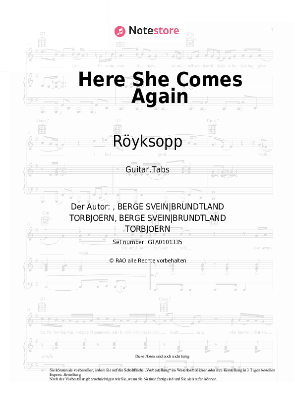 Tabs Röyksopp - Here She Comes Again - Gitarre.Tabs