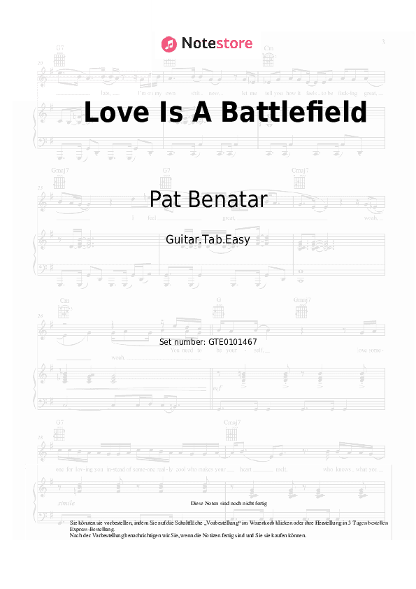 Einfache Tabs Pat Benatar - Love Is A Battlefield - Gitarre.Tabs.Easy