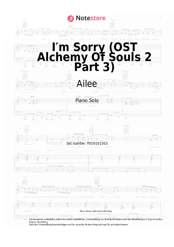 Noten Ailee - I′m Sorry (OST Alchemy Of Souls 2 Part 3) - Klavier.Solo