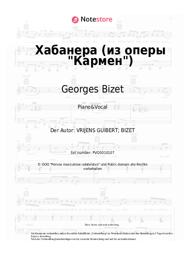 Noten mit Gesang Georges Bizet - Habanera (from the opera Carmen) - Klavier&Gesang