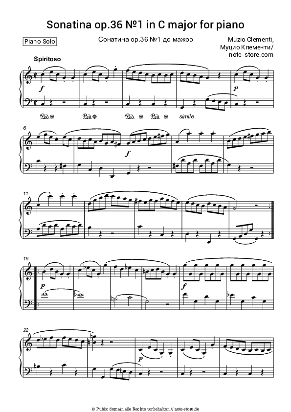 Noten Muzio Clementi - Sonatina op.36 №1 in C major - Klavier.Solo