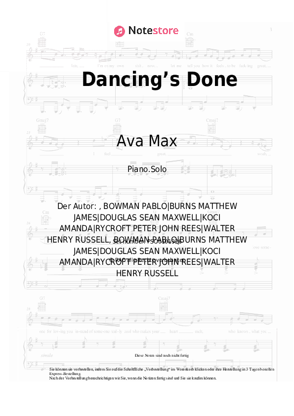 Noten Ava Max - Dancing’s Done - Klavier.Solo