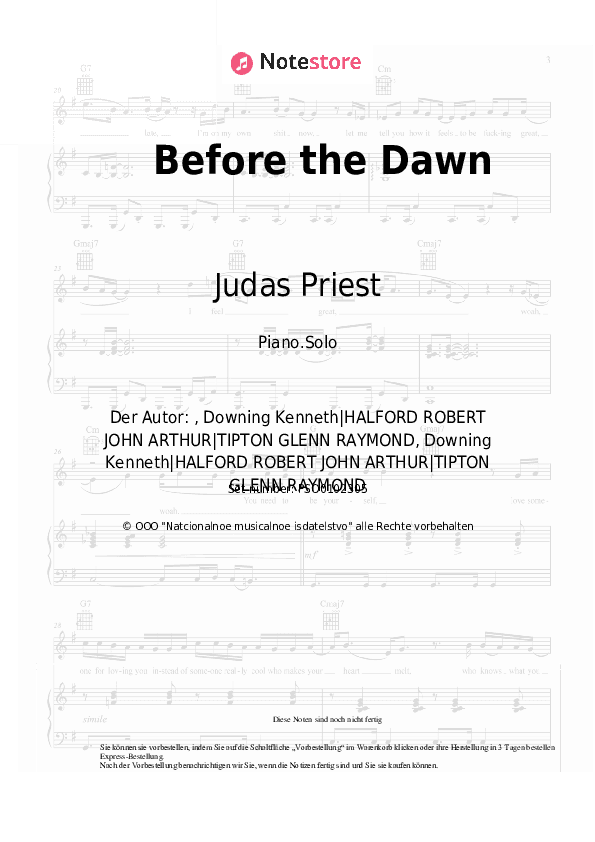 Noten Judas Priest - Before the Dawn - Klavier.Solo