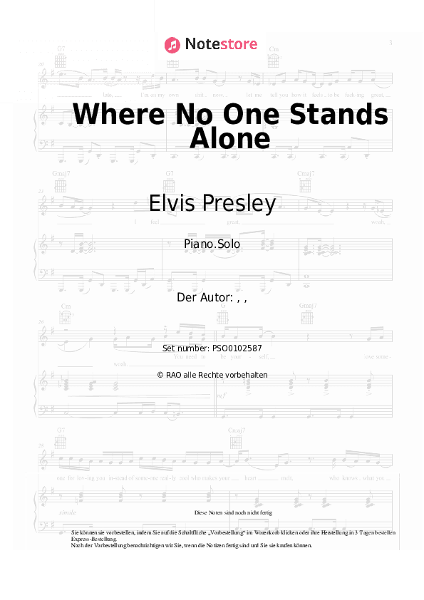 Noten Elvis Presley - Where No One Stands Alone - Klavier.Solo