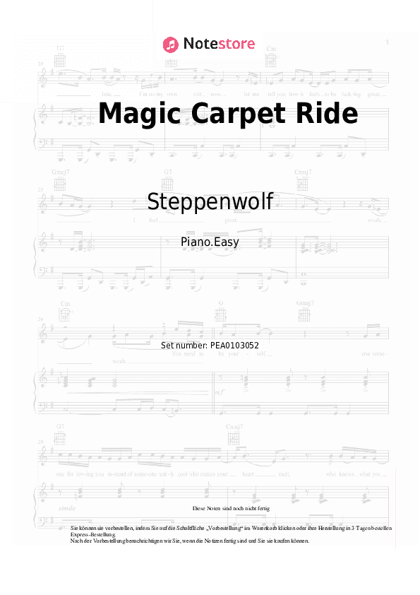 Einfache Noten Steppenwolf - Magic Carpet Ride - Klavier.Einfach