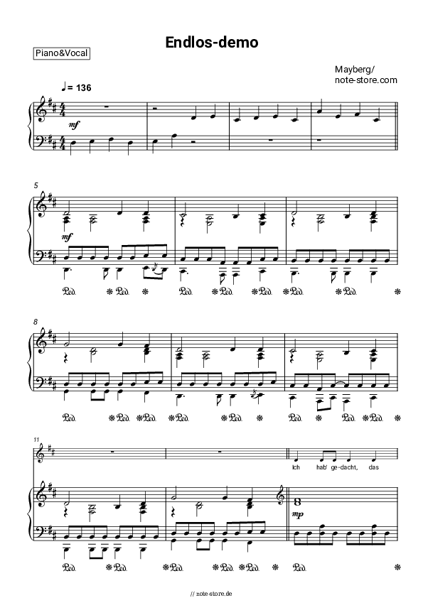 Noten mit Gesang Mayberg - Endlos_demo - Klavier&Gesang