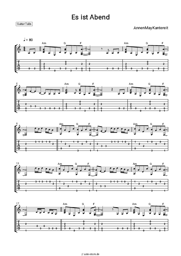 Tabs AnnenMayKantereit - Es ist Abend - Gitarre.Tabs
