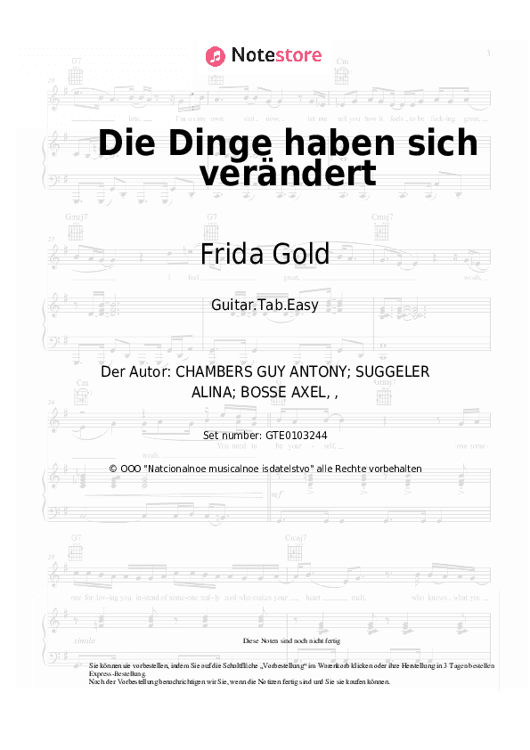 Einfache Tabs Frida Gold - Die Dinge haben sich verändert - Gitarre.Tabs.Easy