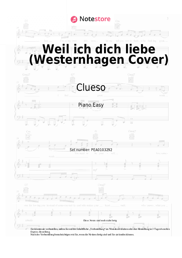 Einfache Noten Clueso - Weil ich dich liebe (Westernhagen Cover) - Klavier.Einfach