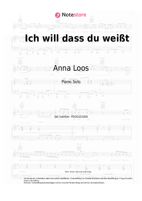 Noten Anna Loos - Ich will dass du weißt - Klavier.Solo