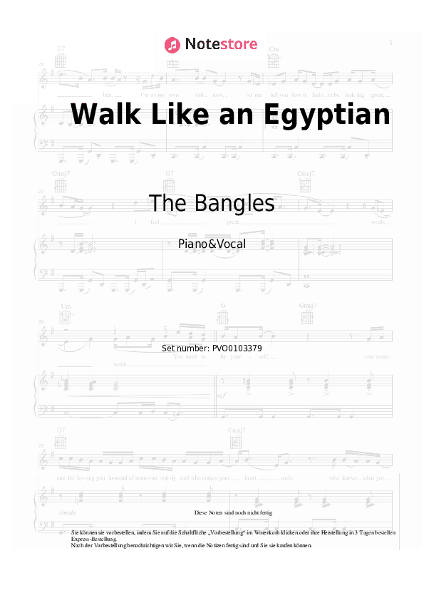 Noten mit Gesang The Bangles - Walk Like an Egyptian - Klavier&Gesang