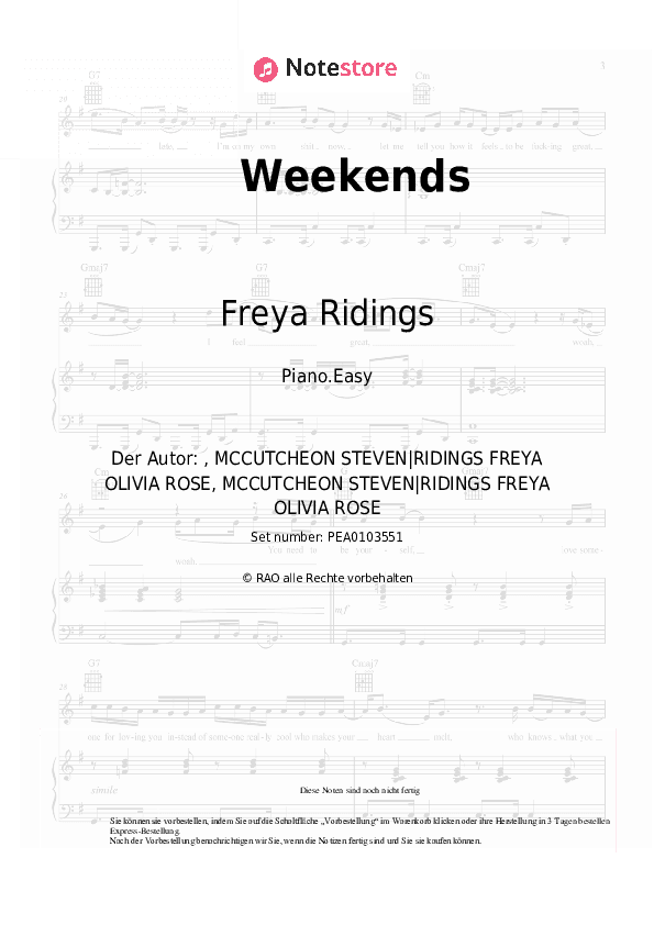 Einfache Noten Freya Ridings - Weekends - Klavier.Einfach