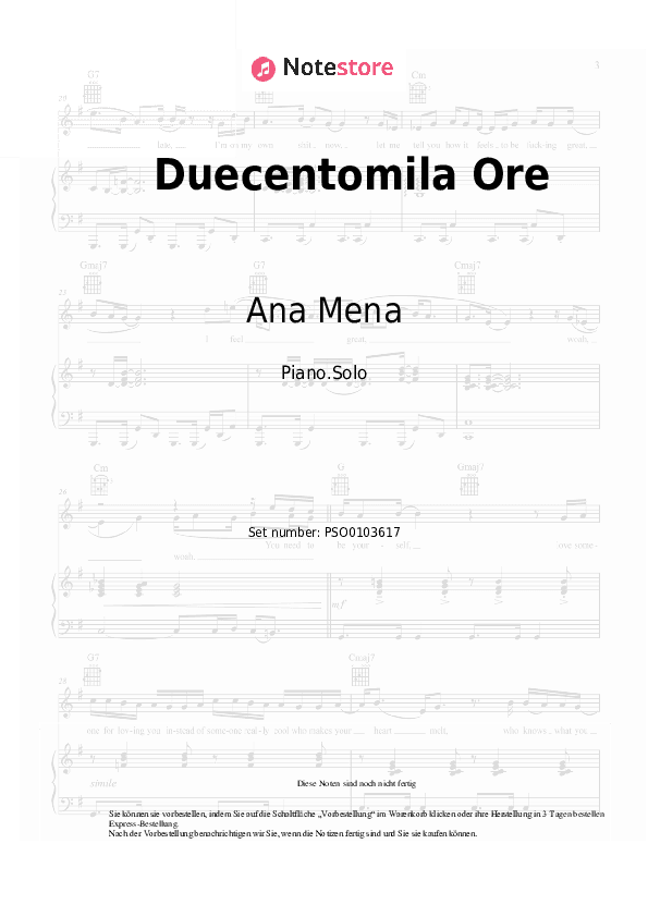 Noten Ana Mena - Duecentomila Ore - Klavier.Solo