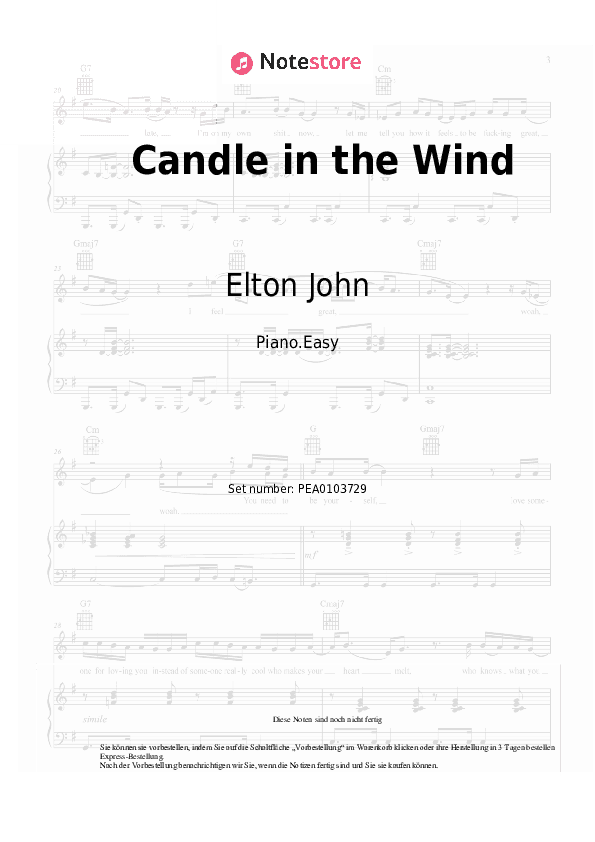 Einfache Noten Elton John - Candle in the Wind - Klavier.Einfach