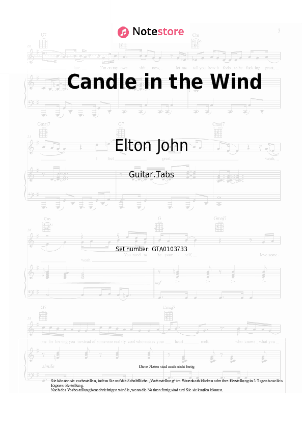 Tabs Elton John - Candle in the Wind - Gitarre.Tabs