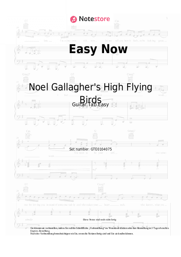 Einfache Tabs Noel Gallagher's High Flying Birds - Easy Now - Gitarre.Tabs.Easy