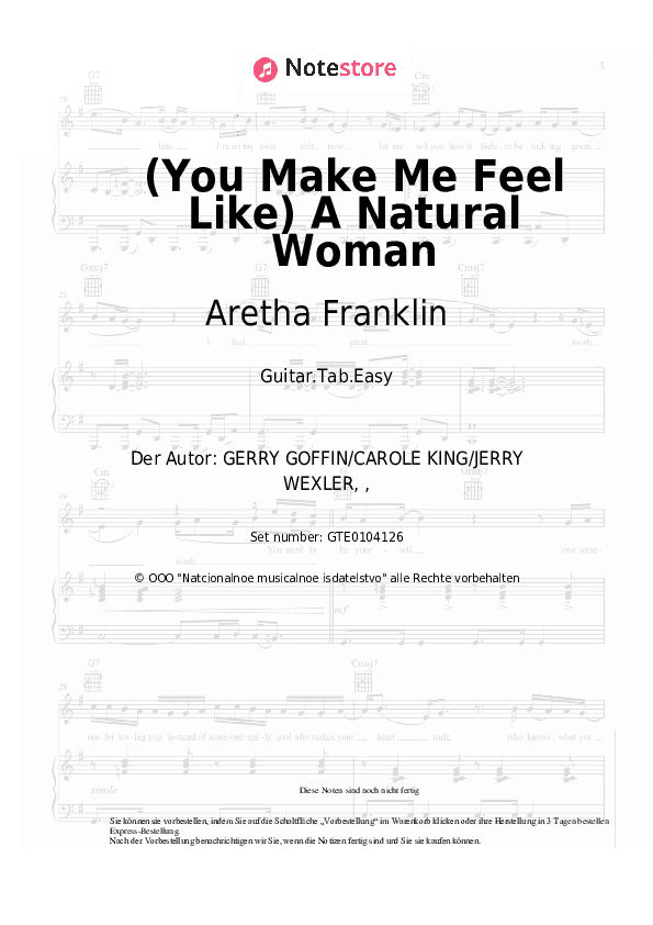 Einfache Tabs Aretha Franklin - (You Make Me Feel Like) A Natural Woman - Gitarre.Tabs.Easy