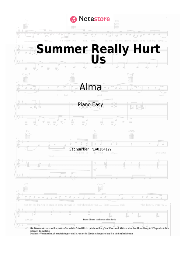 Einfache Noten Alma - Summer Really Hurt Us - Klavier.Einfach