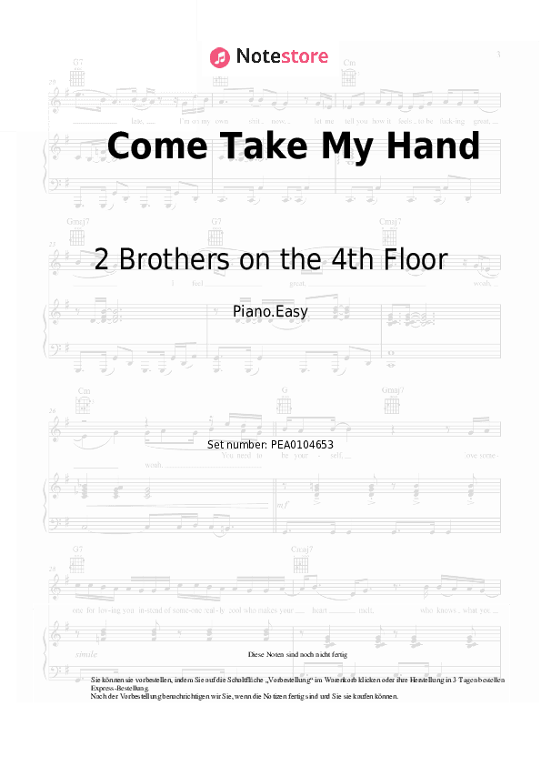 Einfache Noten 2 Brothers on the 4th Floor - Come Take My Hand - Klavier.Einfach