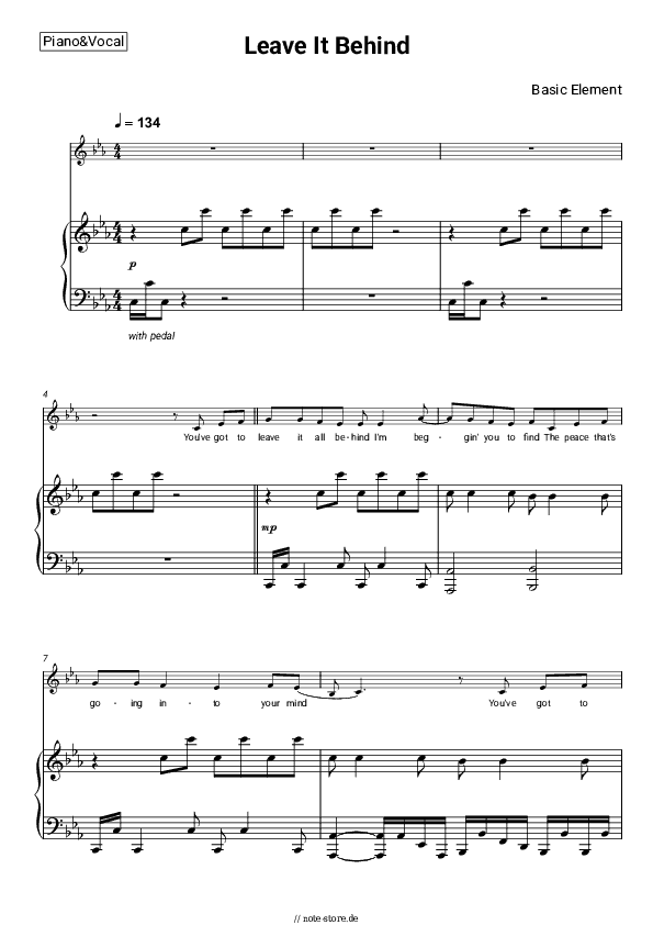Noten mit Gesang Basic Element - Leave It Behind - Klavier&Gesang