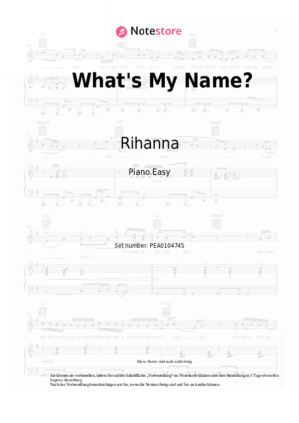 Einfache Noten Rihanna, Drake - What's My Name? - Klavier.Einfach
