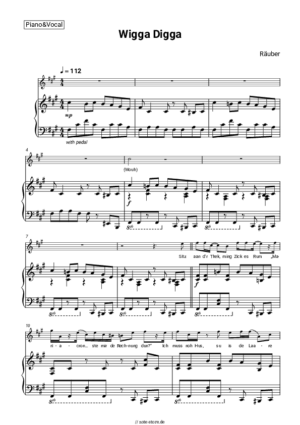 Noten mit Gesang Räuber - Wigga Digga - Klavier&Gesang