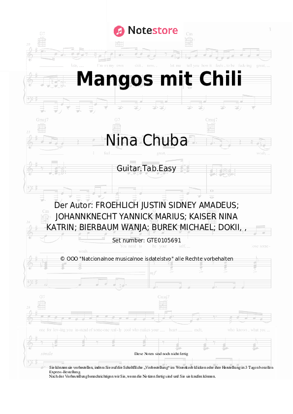 Einfache Tabs Nina Chuba - Mangos mit Chili - Gitarre.Tabs.Easy