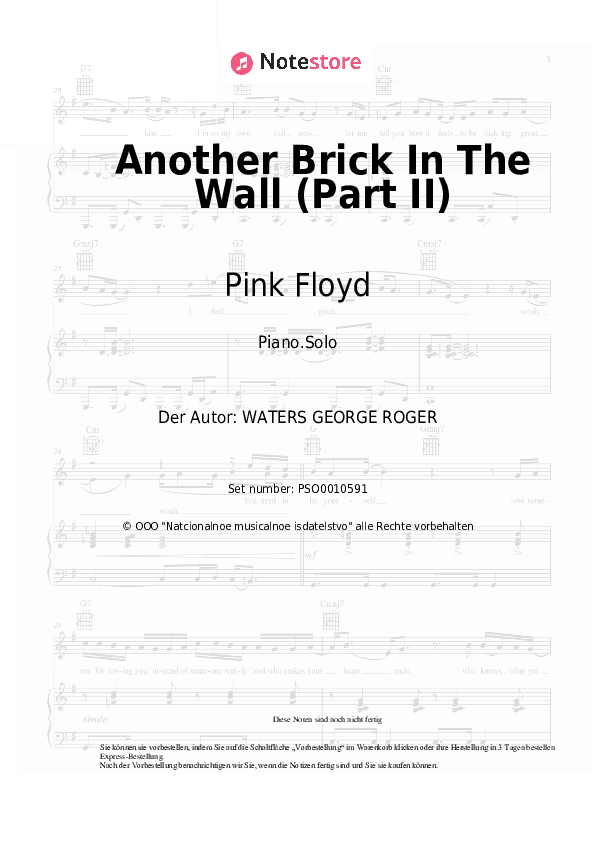 Noten Pink Floyd - Another Brick In The Wall (Part II) - Klavier.Solo