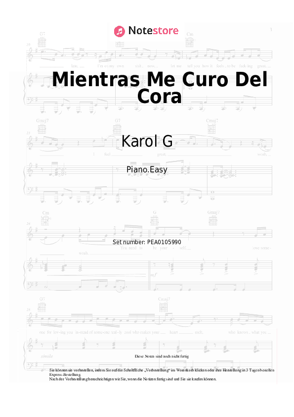 Einfache Noten Karol G - Mientras Me Curo Del Cora - Klavier.Einfach