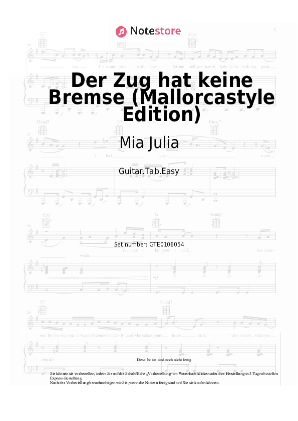 Einfache Tabs Mia Julia, Lorenz Büffel, Malle Anja - Der Zug hat keine Bremse (Mallorcastyle Edition) - Gitarre.Tabs.Easy