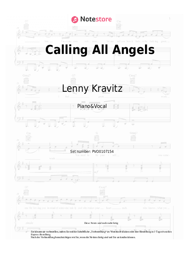 Noten mit Gesang Lenny Kravitz - Calling All Angels - Klavier&Gesang