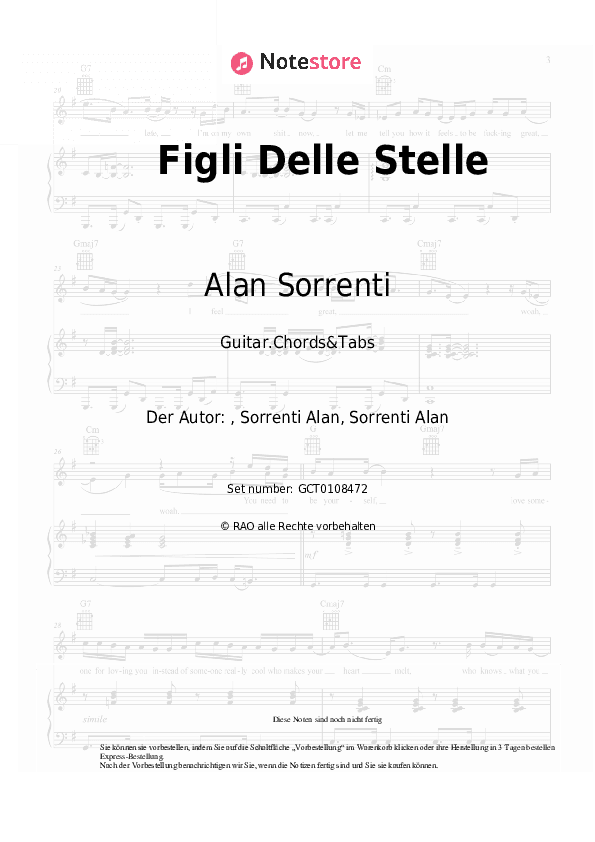 Akkorde Alan Sorrenti - Figli Delle Stelle - Gitarren.Akkorde&Tabas