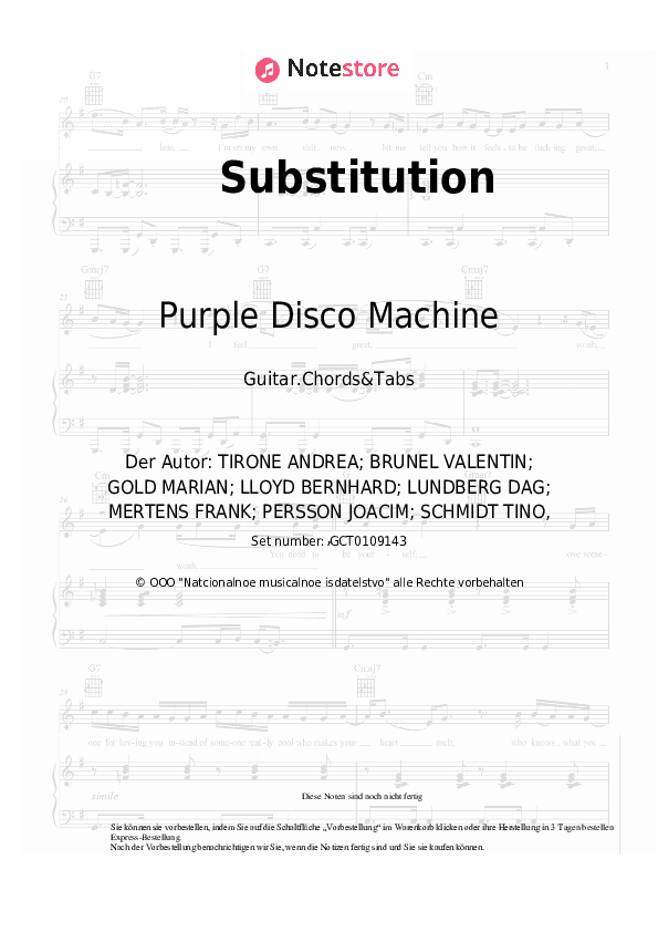 Akkorde Purple Disco Machine, Kungs - Substitution - Gitarren.Akkorde&Tabas