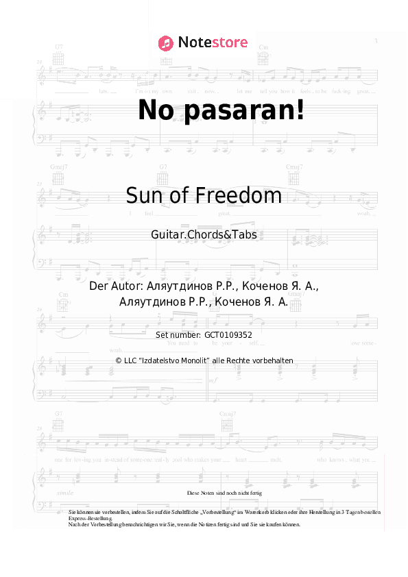 Akkorde Sun of Freedom - No pasaran! - Gitarren.Akkorde&Tabas