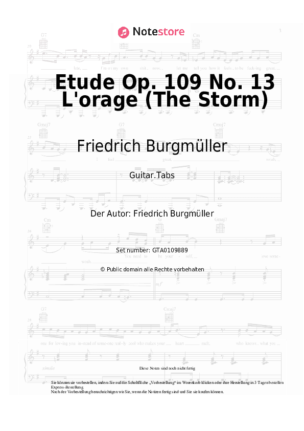 Tabs Friedrich Burgmüller - Etude Op. 109 No. 13 L'orage (The Storm) - Gitarre.Tabs
