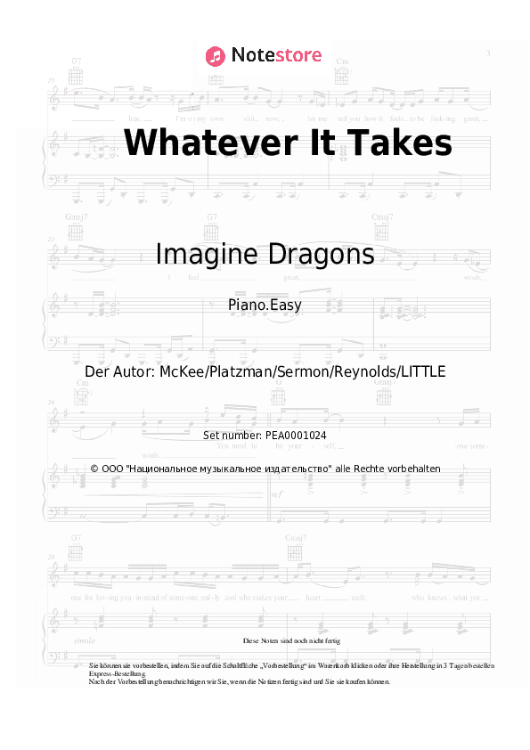 Einfache Noten Imagine Dragons - Whatever It Takes - Klavier.Einfach