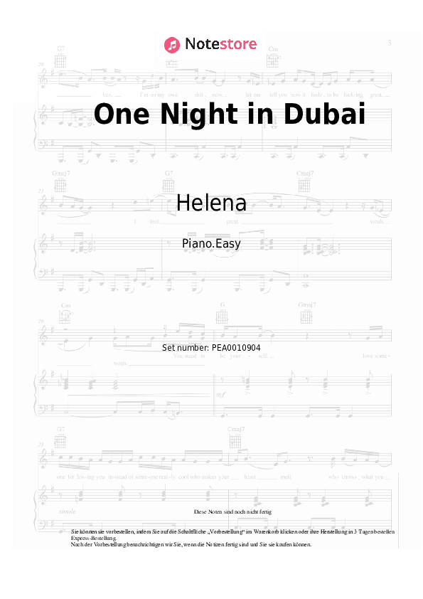 Einfache Noten Arash, Helena - One Night in Dubai - Klavier.Einfach