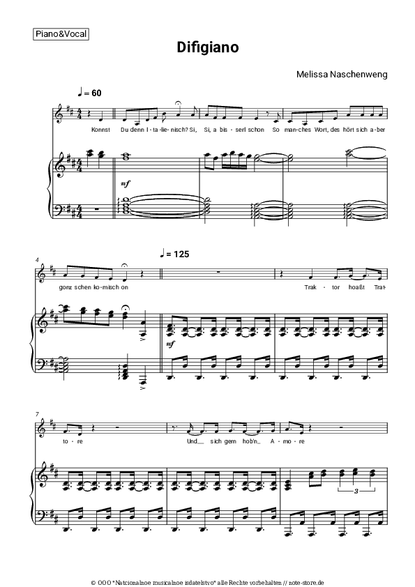 Noten mit Gesang Melissa Naschenweng - Difigiano - Klavier&Gesang