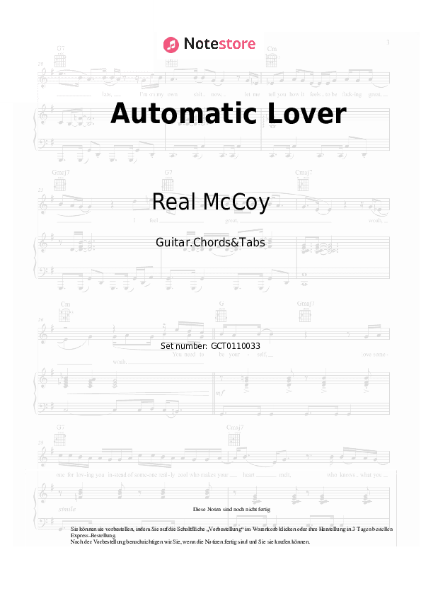 Akkorde Real McCoy - Automatic Lover (Call For Love) - Gitarren.Akkorde&Tabas