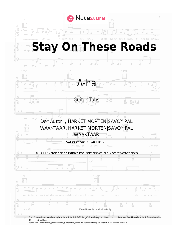 Tabs A-ha - Stay On These Roads - Gitarre.Tabs
