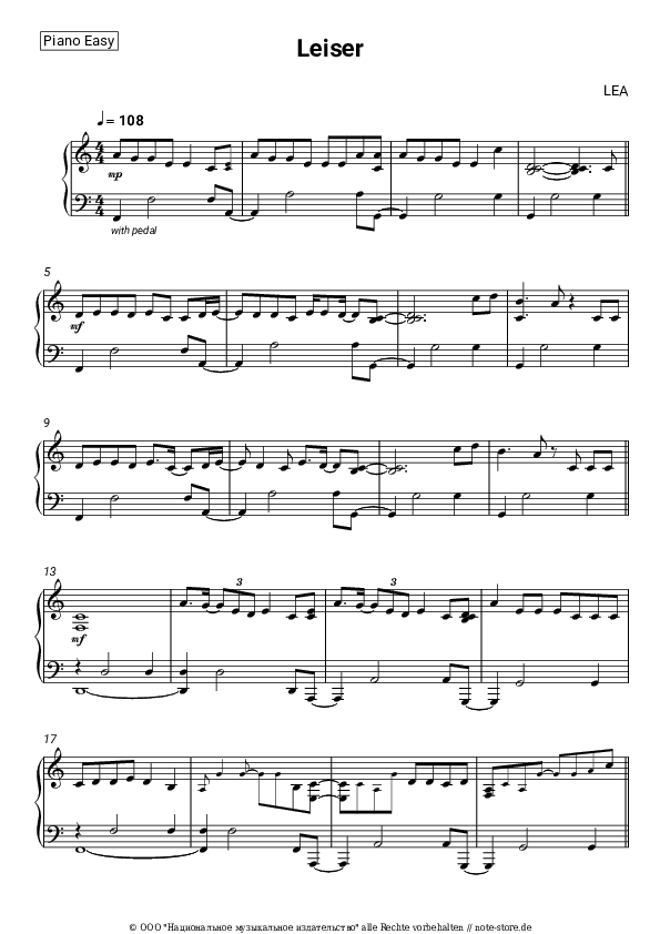 Einfache Noten LEA - Leiser - Klavier.Einfach