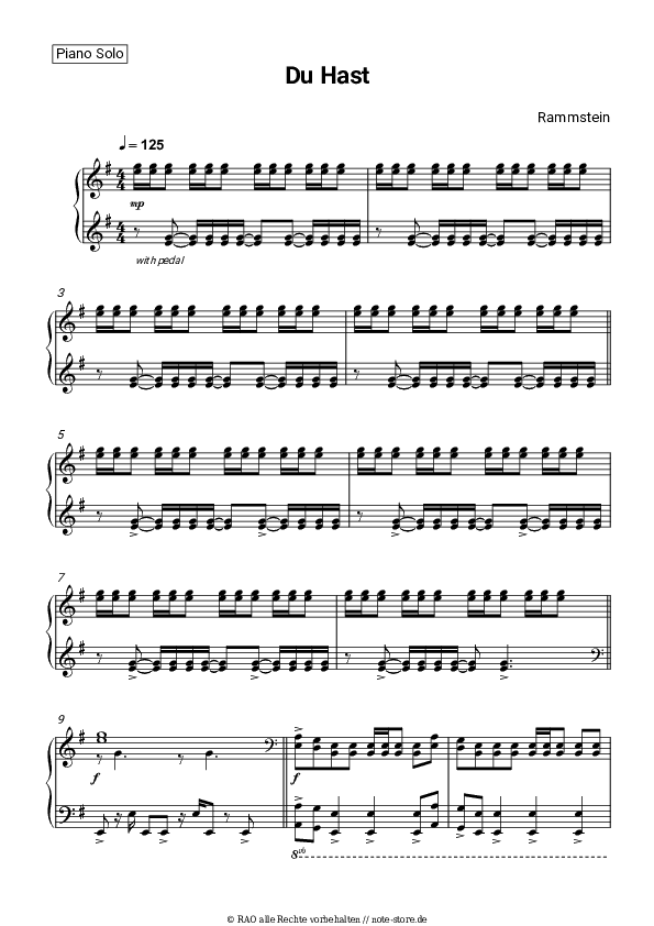 Noten Rammstein - Du Hast - Klavier.Solo