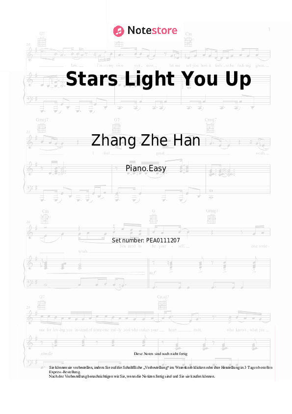 Einfache Noten Zhang Zhe Han - Stars Light You Up - Klavier.Einfach