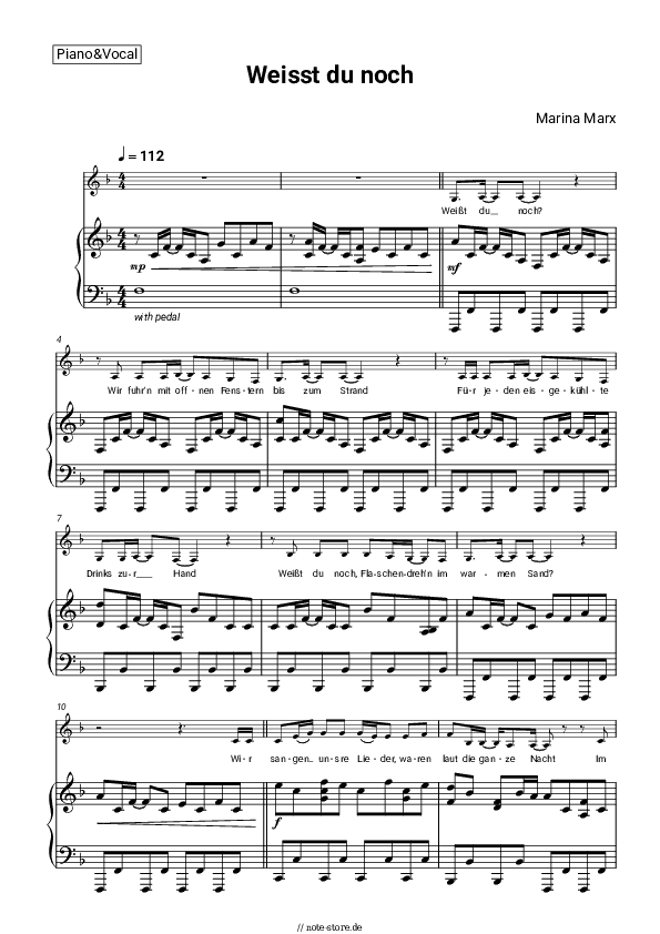 Noten mit Gesang Marina Marx - Weisst du noch - Klavier&Gesang