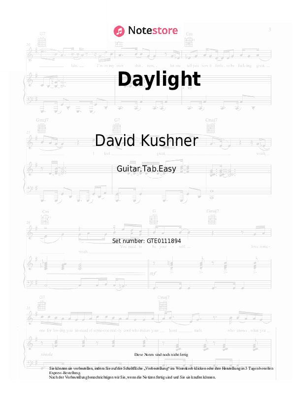 Einfache Tabs David Kushner - Daylight - Gitarre.Tabs.Easy