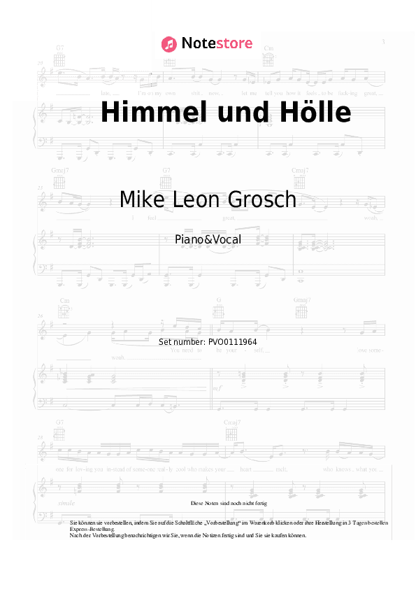 Noten mit Gesang Mike Leon Grosch - Himmel und Hölle - Klavier&Gesang