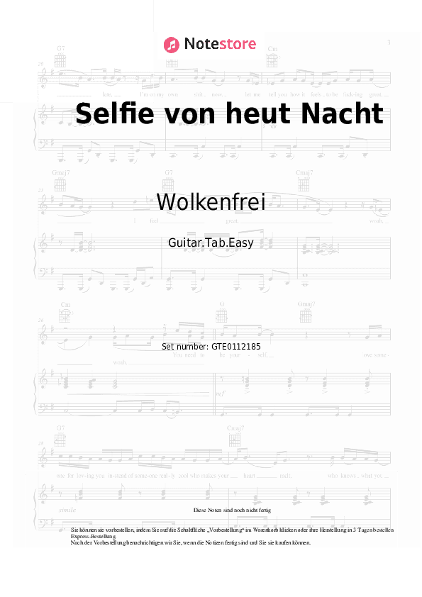 Einfache Tabs Wolkenfrei - Selfie von heut Nacht - Gitarre.Tabs.Easy